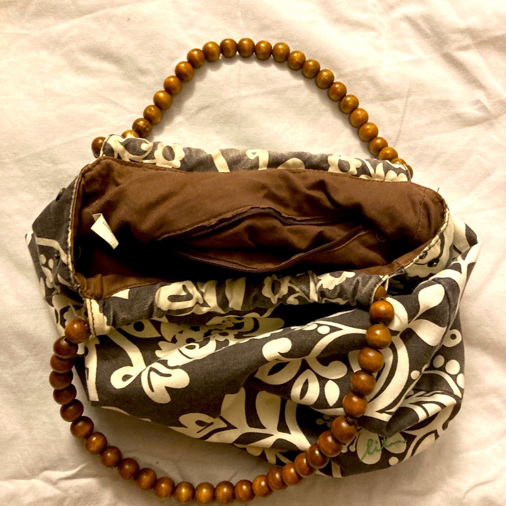 HANDBAG - thrifted vintage bag of wood, cotton. Unique purse!